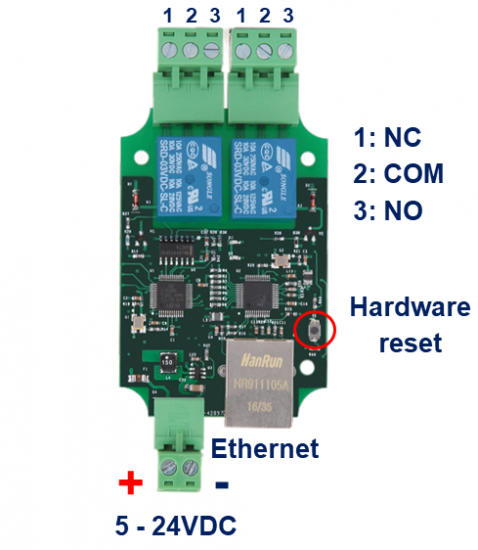 BEM104 LAN/Internet 2 Channel Relay board 5-24V supply - Click Image to Close